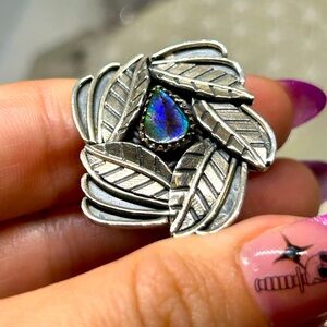 Ammolite Leaf Design Ring 925